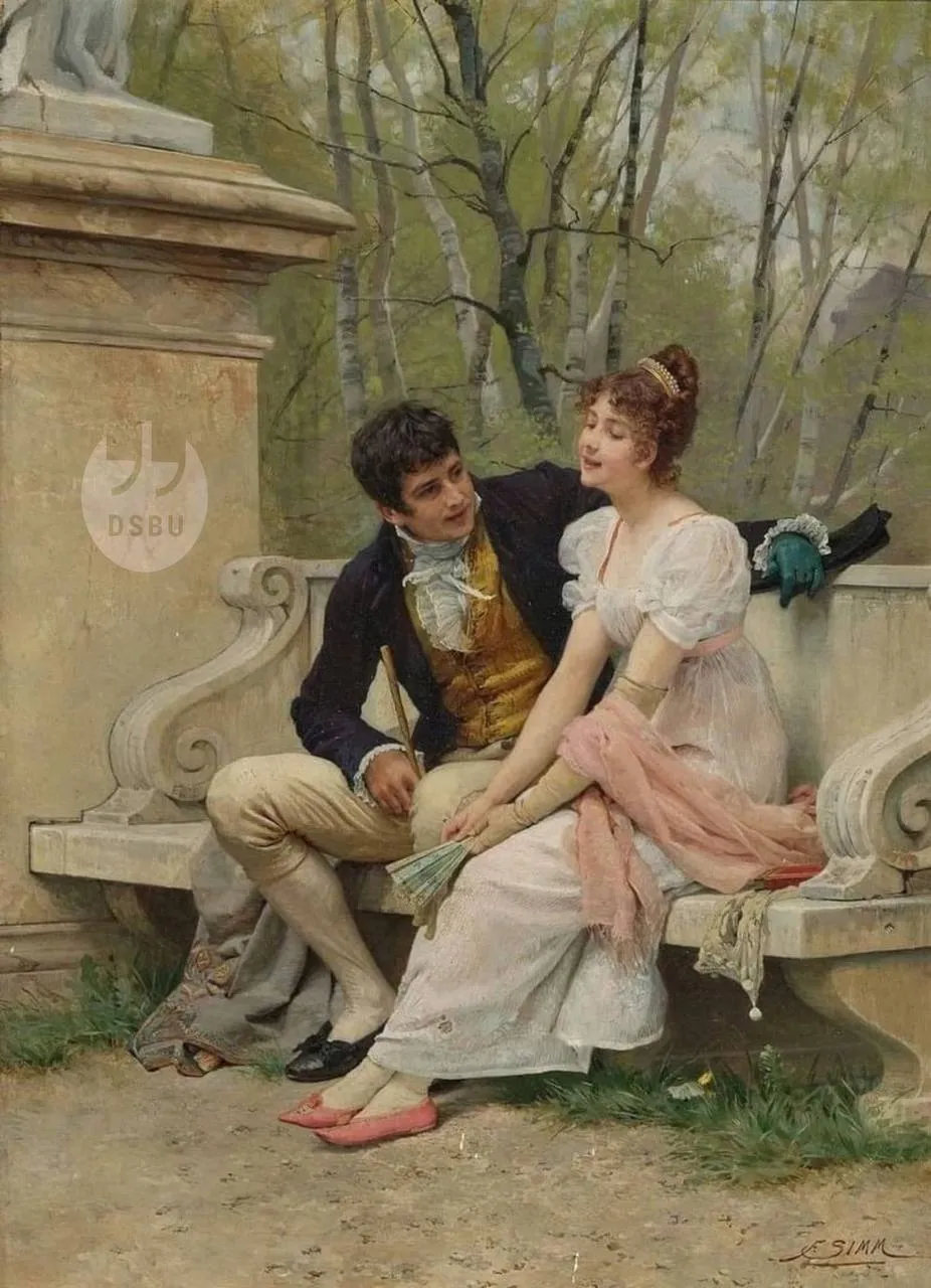 Франц Ксавьер Симм,(1853 - 1018), австриискии и немецкии художник. 'В парке'.