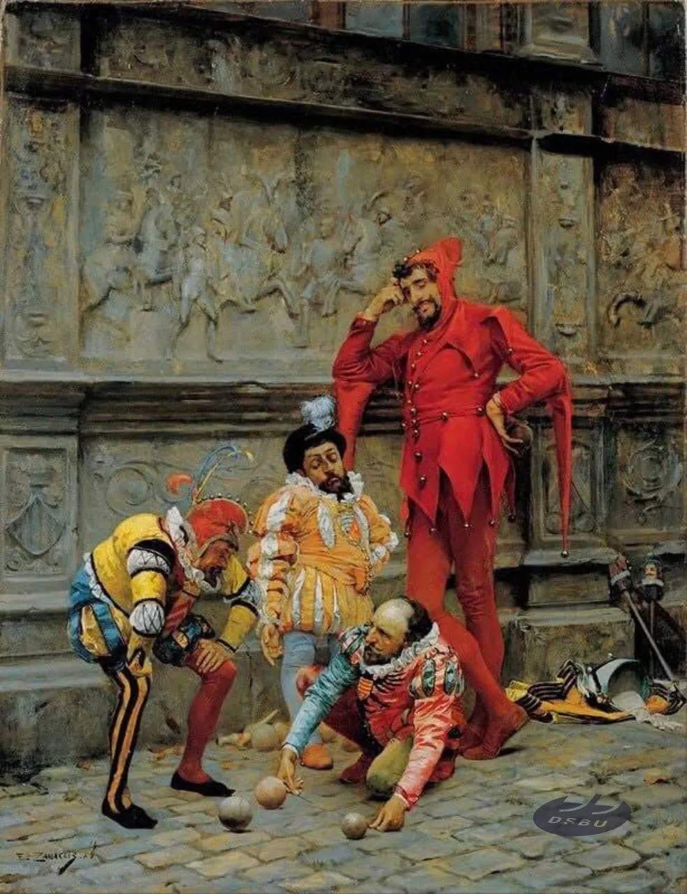 Иллюстрация: 'Шуты, играющие в «Кошонне»'. Эдуардо Самакоис-и-Сабала (1841-1871)