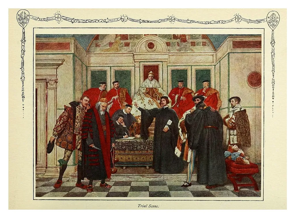 	Иллюстрация к комедии У. Шекспира 'Венецианский купец'. Сцена суда. Художник Джеймс Д. Линтон, 1920